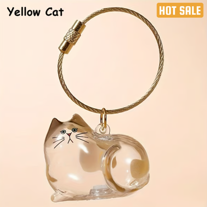 Pet Hair Memorial Capsule Keychain by CC+Tea, showing a small clear capsule with pet hair inside attached to a keyring.