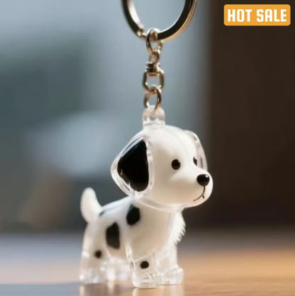 Pet Hair Memorial Capsule Keychain by CC+Tea, featuring a small transparent capsule with pet hair inside on a keyring.