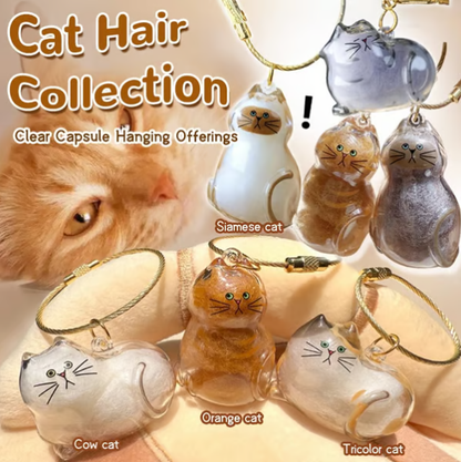Pet Hair Memorial Capsule Keychain by CC+Tea featuring a clear capsule with pet hair and a metal keyring for remembrance.