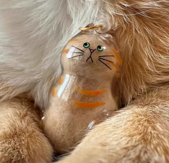 Pet Hair Memorial Capsule Keychain by CC+Tea, featuring a clear capsule for storing pet hair with a keyring attachment.